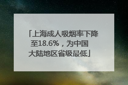 上海成人吸烟率下降至18.6%,为中国大陆地区省级最低